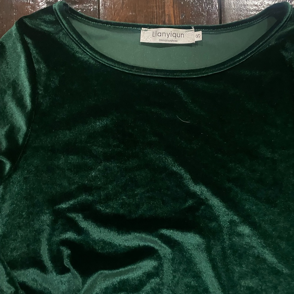 Green Velvet Mini Dress - Picture 2 of 3